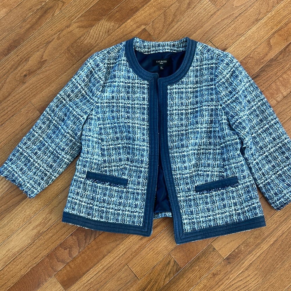 Talbots Chambray Trim Tweed blazer - Picture 2 of 12
